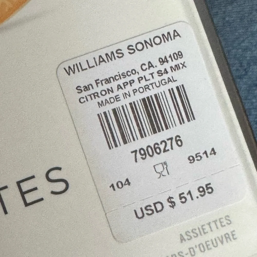 William Sonoma NWT Citron Appetizer Plates